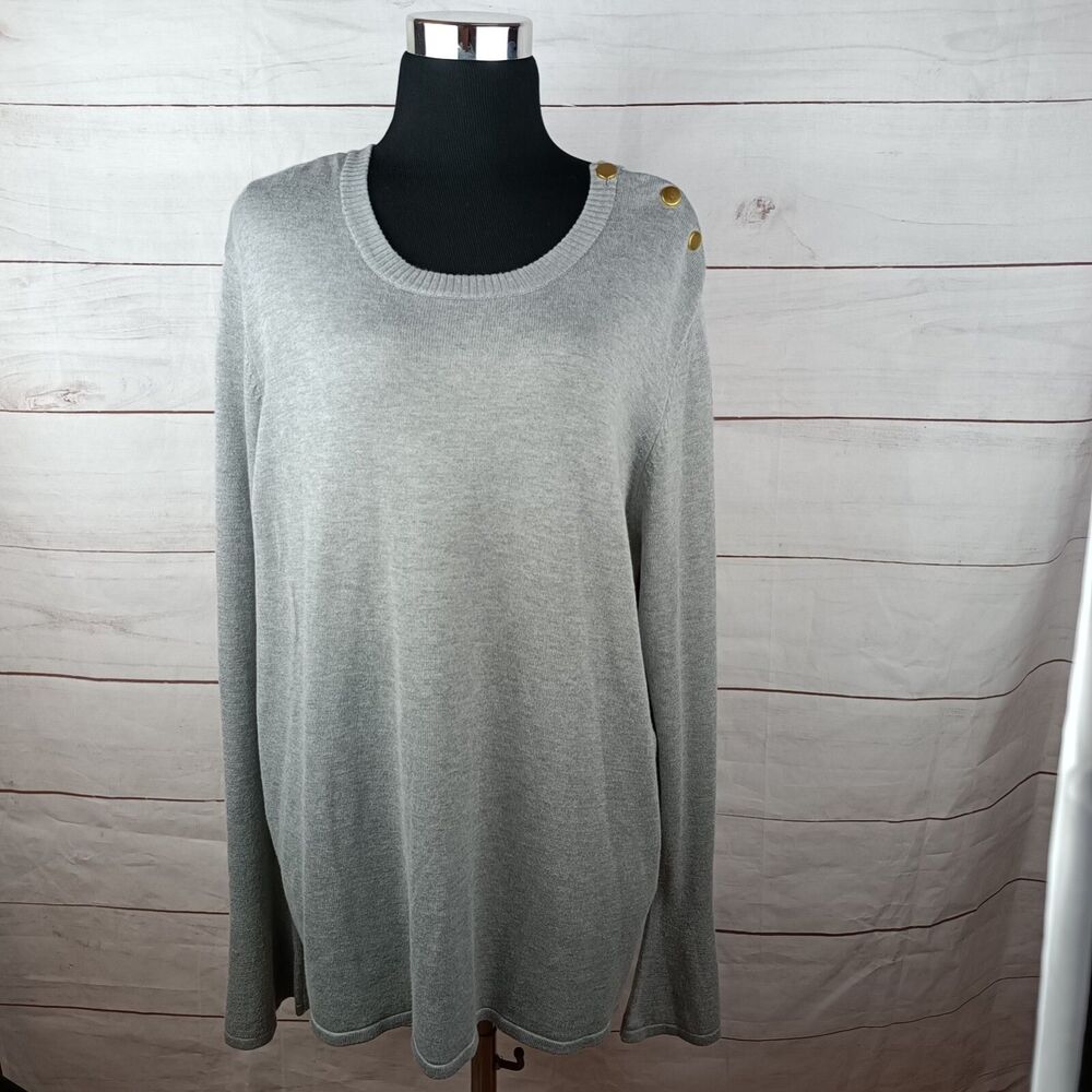 Iman Womans sweater pullover 1X Gold buttons Bell long sleeves